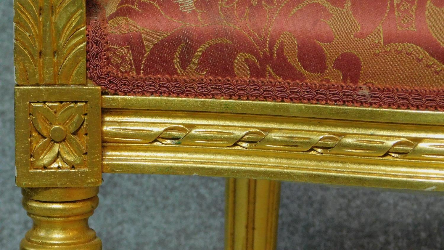 A gilt framed fauteuil in the Louis XVl style in floral rouge upholstery. H.104cm - Image 5 of 7