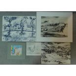 Basil Nubel (British, 1923-1981) Working sketches in pencil, charcoal and pastel, landscapes and
