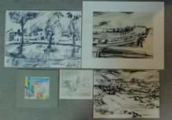Basil Nubel (British, 1923-1981) Working sketches in pencil, charcoal and pastel, landscapes and