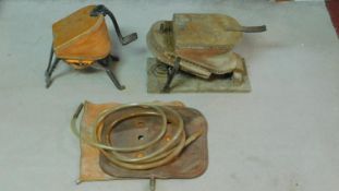 A vintage set of bellows and another similar. H.30 W.55 D.26cm (largest)