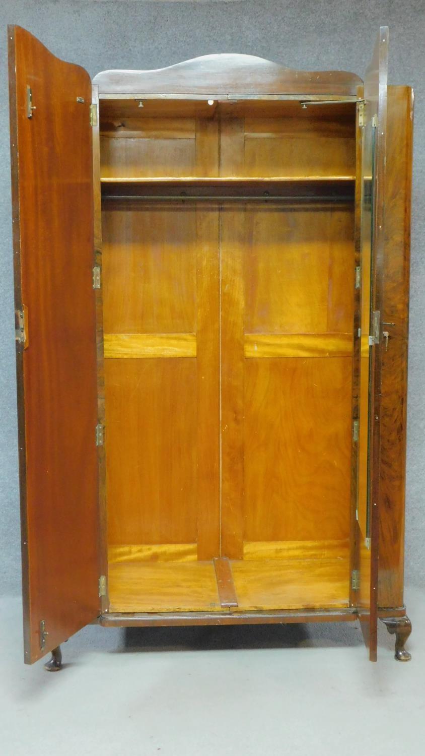 A mid 20th century Art Deco style figured walnut wardrobe on cabriole supports. H.196 W.125 D.55cm - Image 3 of 10