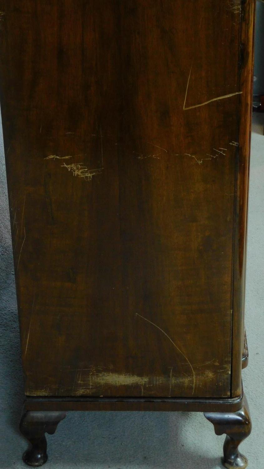 A mid 20th century Art Deco style figured walnut wardrobe on cabriole supports. H.196 W.125 D.55cm - Image 8 of 10