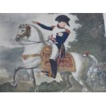 A framed and glazed 19th century hand coloured engraving of Napoleon I by Philibert-Louis Debucourt,