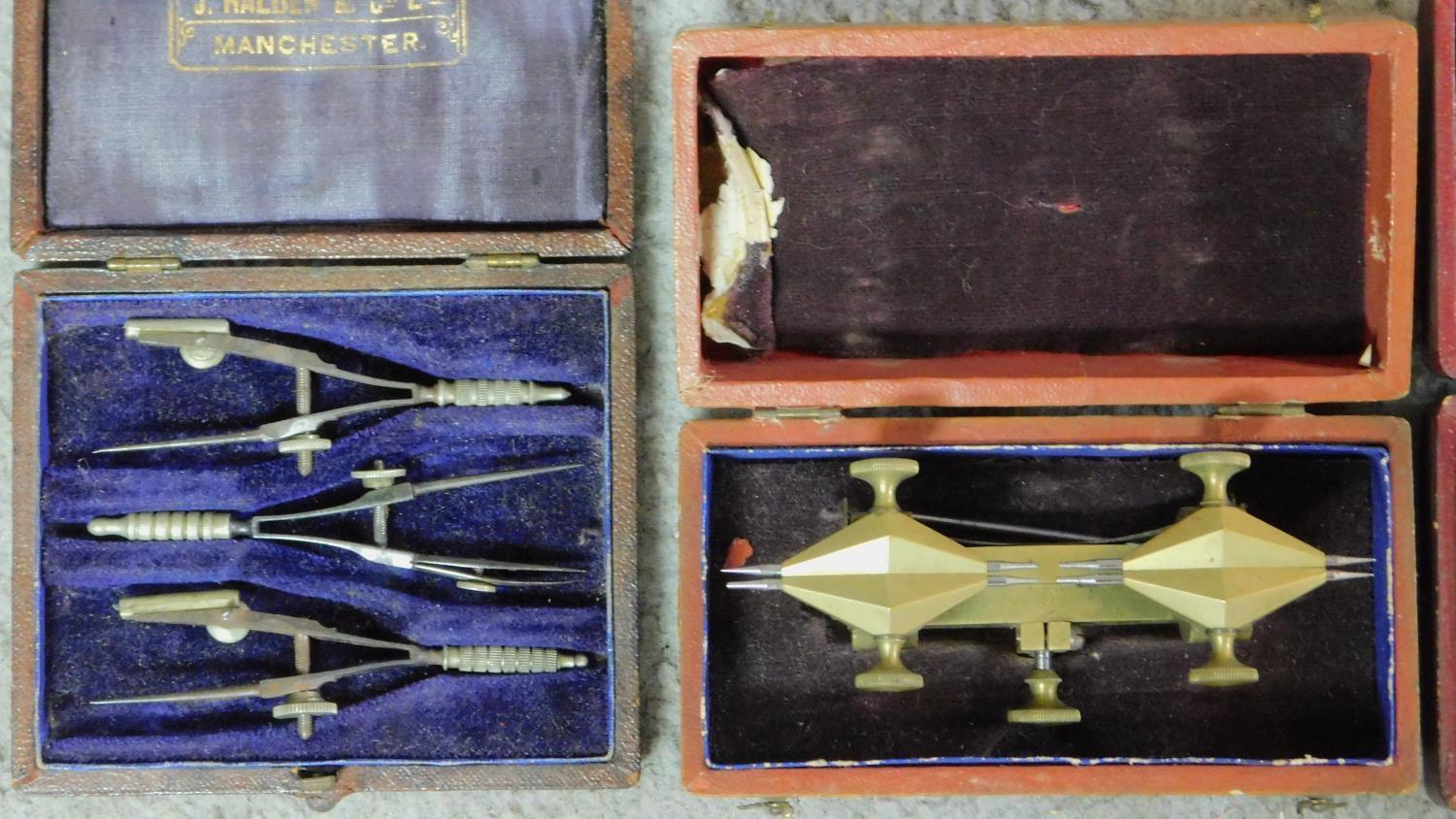 A collection of leather cased antique brass watch makers tools, clamps and engraving implements. J - Image 2 of 9