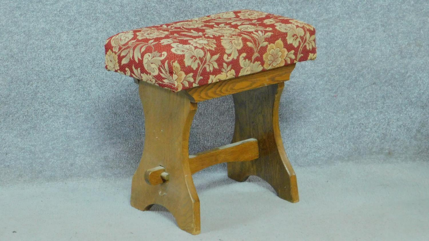 An oak stool together with a similar mahogany example. H.50 W.42 D.29cm - Image 3 of 5