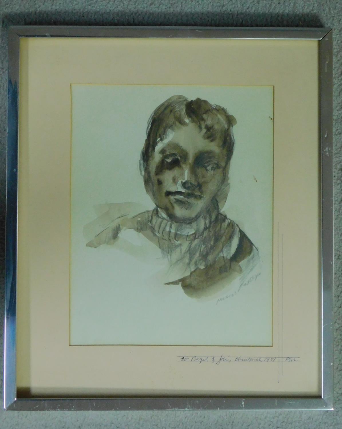 Basil Nubel (British, 1923-1981) Framed and glazed watercolour, portrait, gallery label verso, - Image 2 of 4