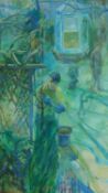 Basil Nubel (British, 1923-1981) Framed oil on canvas, garden scene, gallery label verso, signed.