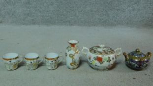 A collection of antique signed ceramics. Including a Japanese hand painted and gilded eggshell