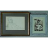 George Manchester (British 1922-1996) Framed and glazed pencil sketch, portrait, signed and an ink