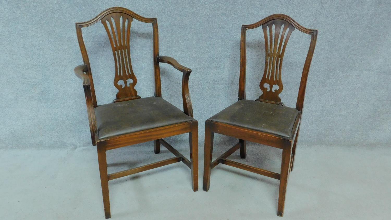 A set of four Georgian style mahogany dining chairs with leather drop in seats on square stretchered - Image 2 of 4