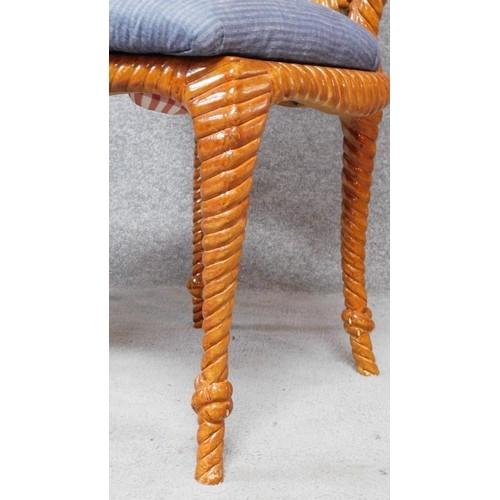 A pair of rope twist rattan backed dining chairs. H.98cm - Image 5 of 5