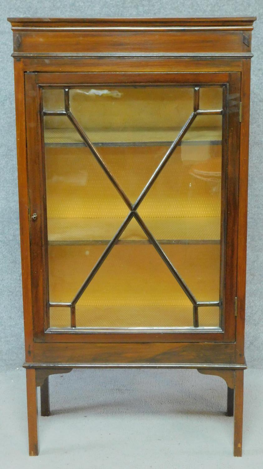 An Edwardian mahogany display cabinet with astragal glazed door enclosing display shelves on - Image 2 of 6