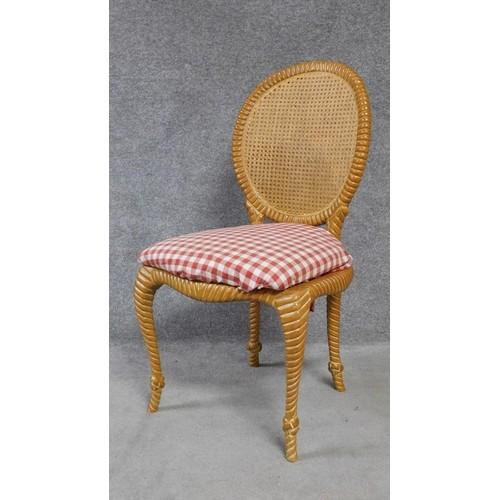 A pair of rope twist rattan backed dining chairs. H.98cm - Image 2 of 5