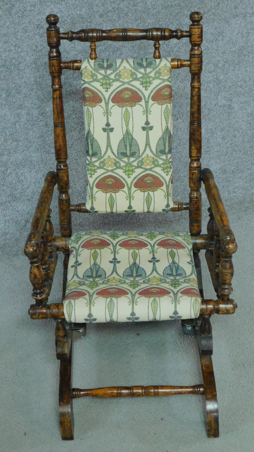 A 19th century American style turned beech child's rocking armchair. H.73cm - Image 2 of 3