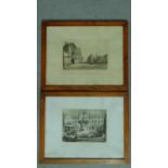 A pair of framed and glazed signed engravings of St. Bartholomew's hospital titled 'Fountain in