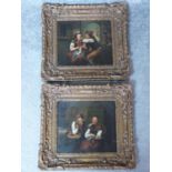 A pair of 19th century carved gilt wood framed Continental School oils on panel of a young couple in