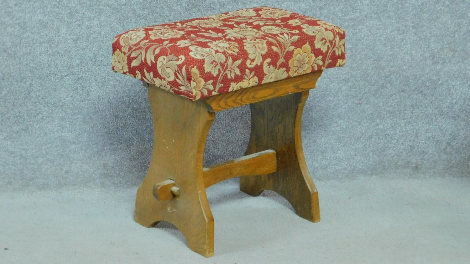 An oak stool together with a similar mahogany example. H.50 W.42 D.29cm - Image 2 of 5