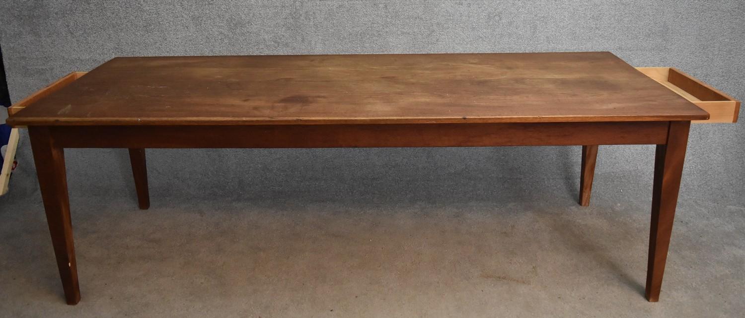 An antique style refectory dining table fitted with a frieze drawer to each end on square tapering - Image 2 of 6