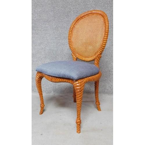 A pair of rope twist rattan backed dining chairs. H.98cm - Image 4 of 5