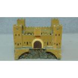 An vintage painted wooden handmade Fort David miniature castle, built by David Hughes. H.43 W.56 D.