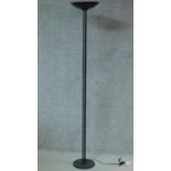 A contemporary black metal floor standing uplighter. H.178cm