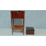 A Victorian mahogany sewing table together with an oak and mahogany sewing box. H.76 W.41 D.31cm (