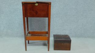 A Victorian mahogany sewing table together with an oak and mahogany sewing box. H.76 W.41 D.31cm (