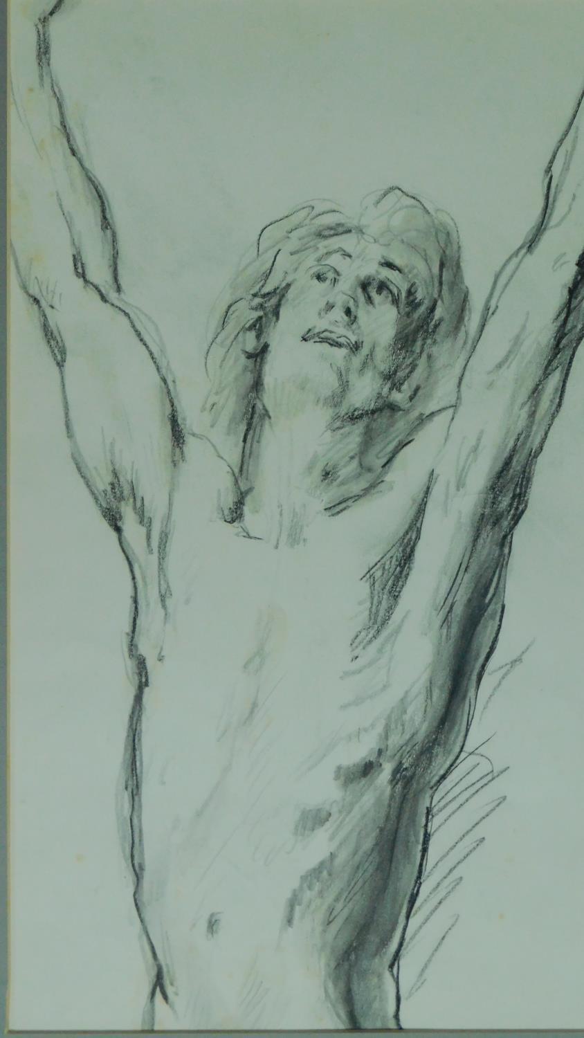 George Manchester (British 1922-1996) Working sketches in pencil and charcoal, male nude figures, - Image 2 of 7