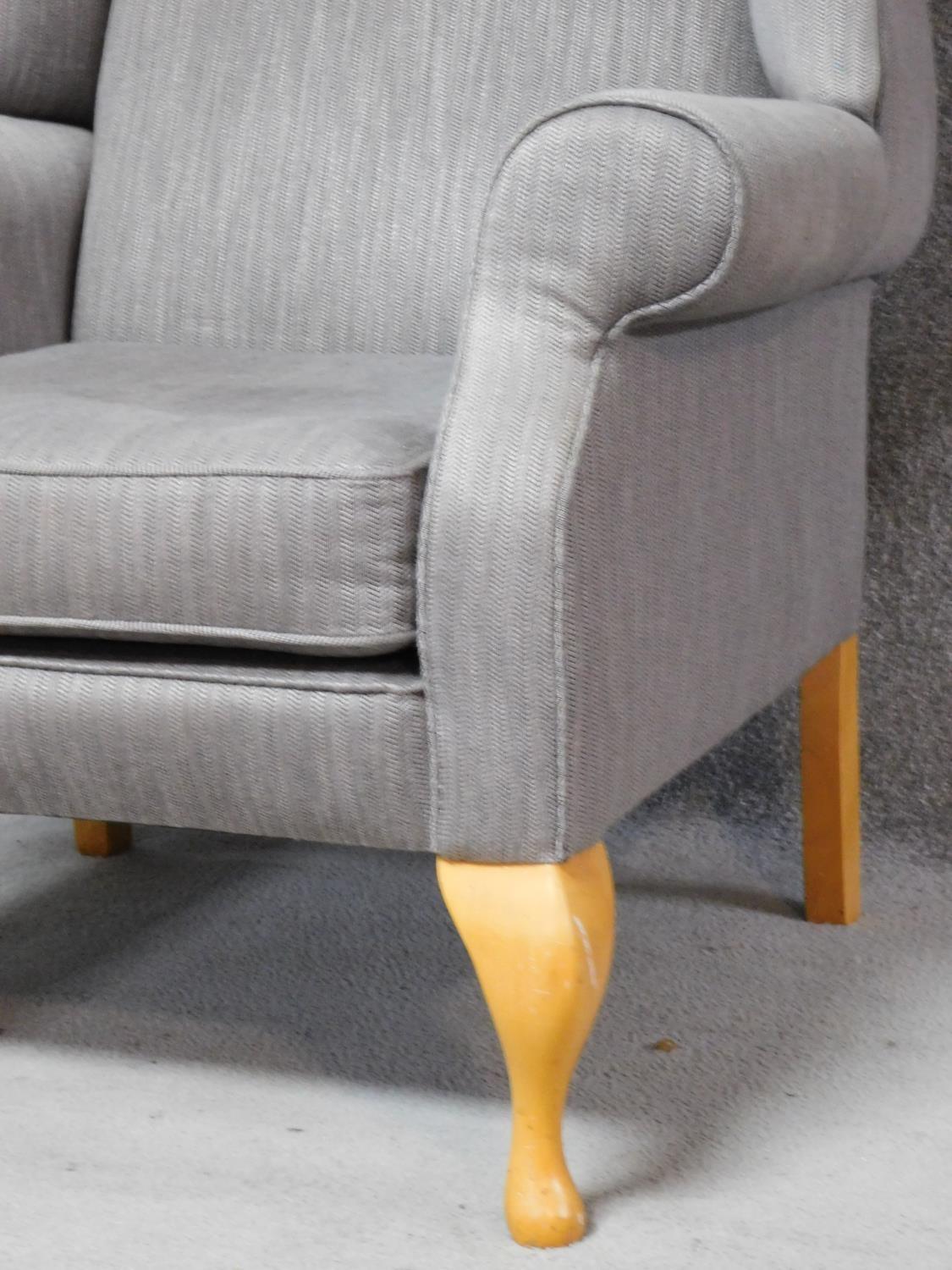 A Georgian style wing back armchair upholstered in pale grey velour on cabriole supports. H.108cm - Image 4 of 4