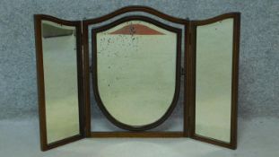 An Edwardian mahogany and satinwood inlaid framed folding triptych dressing mirror, fitted