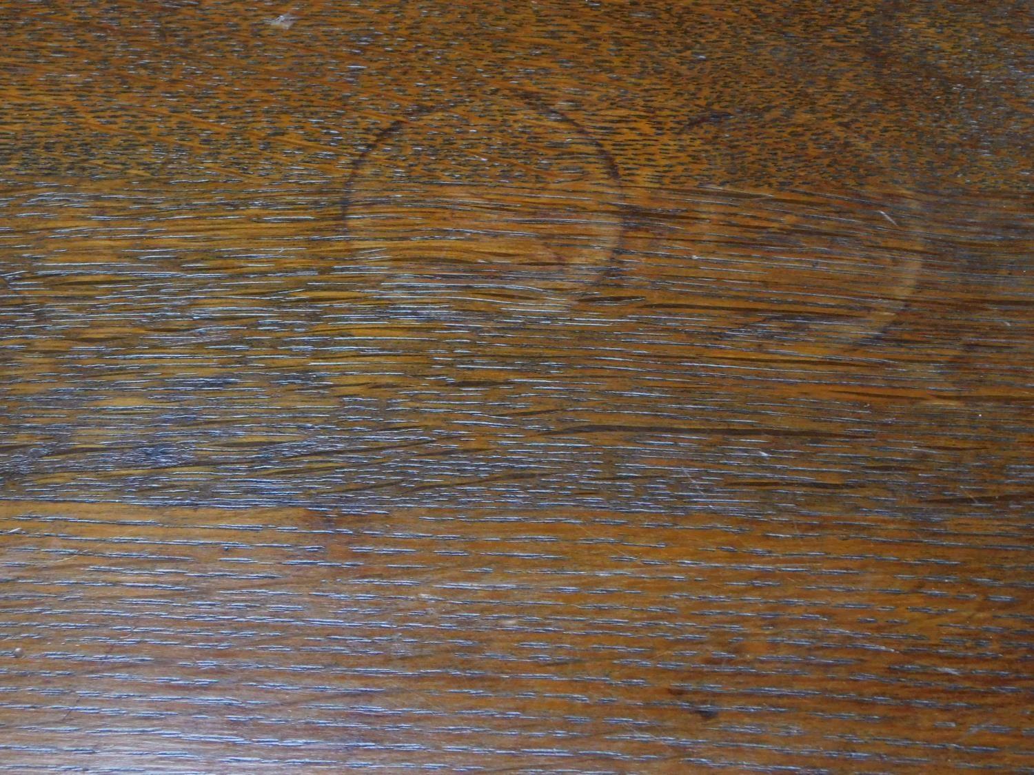 An American Arts and Crafts Mission style oak desk. Fitted with central frieze draw with book - Image 6 of 6