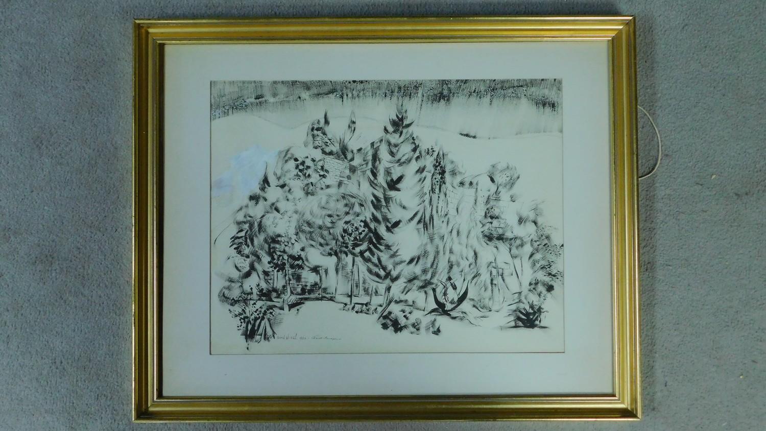 Basil Nubel (British, 1923-1981) Framed and glazed ink on paper, forest scene, signed. 79x63cm - Image 2 of 3