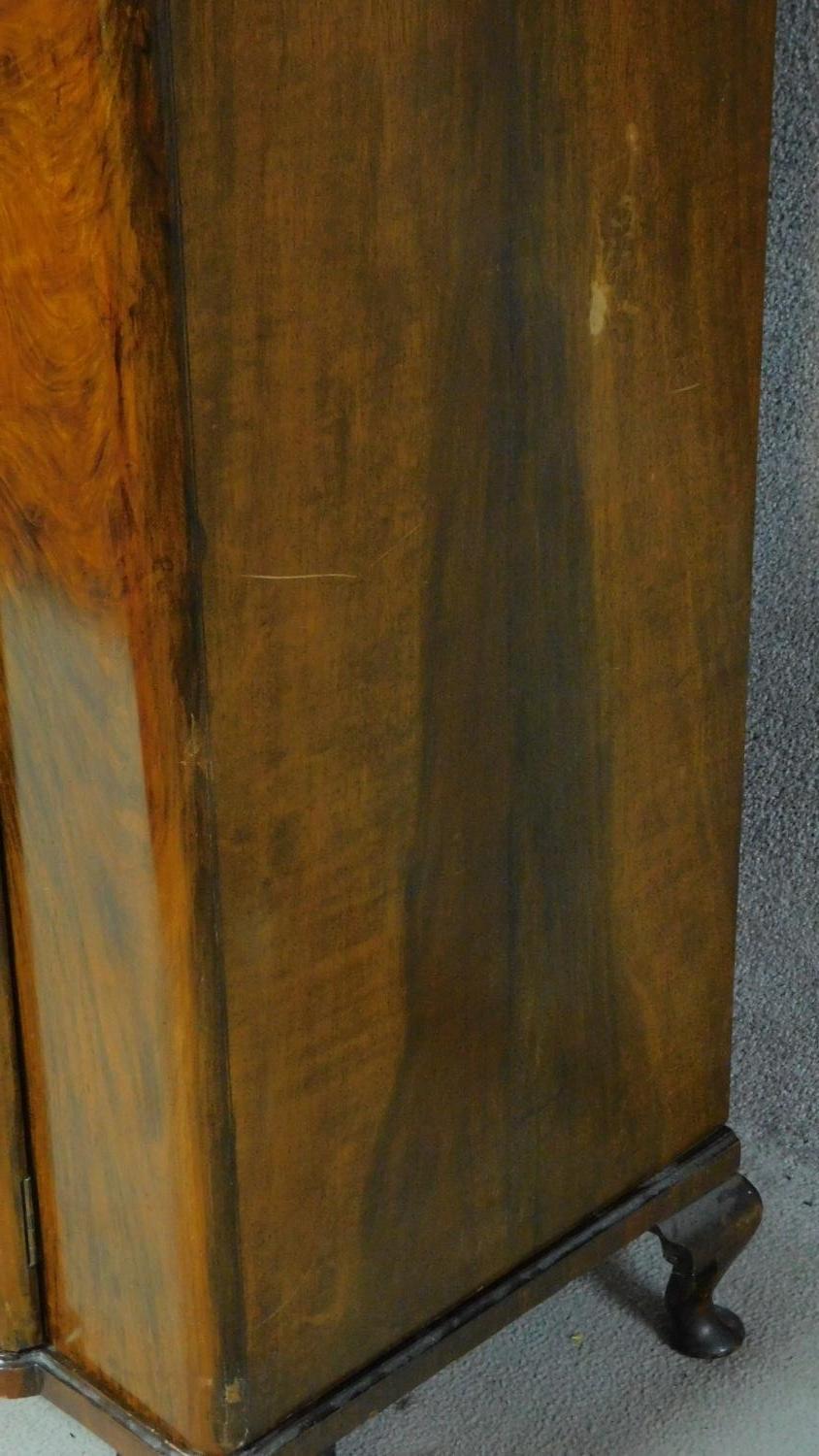 A mid 20th century Art Deco style figured walnut wardrobe on cabriole supports. H.196 W.125 D.55cm - Image 9 of 10