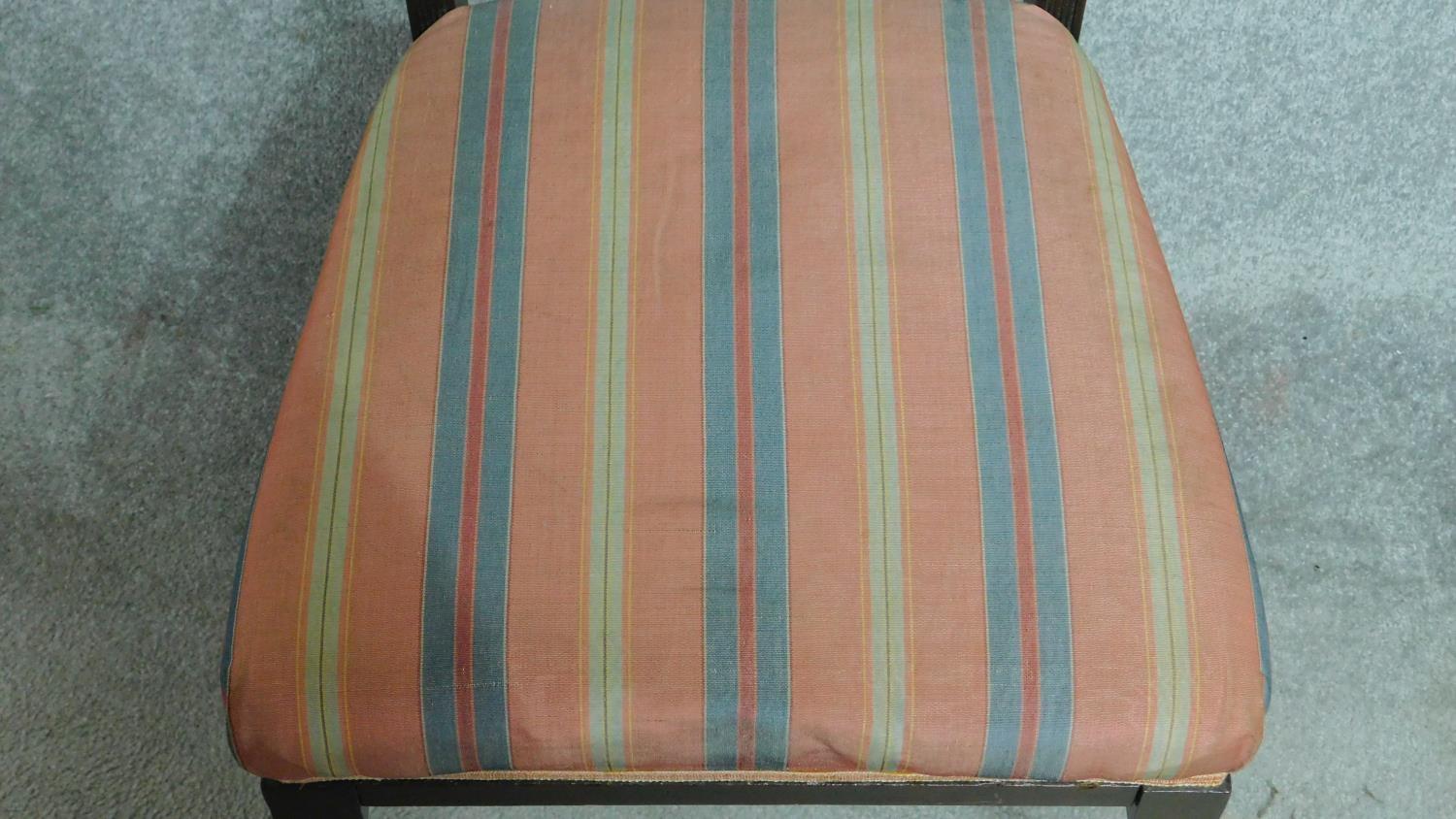 A set of three Edwardian style nursing chairs with carved back and shot silk candy stripe - Image 4 of 5