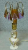 An vintage hand decorated ceramic female bust lamp with diamante detailing and coloured crystal