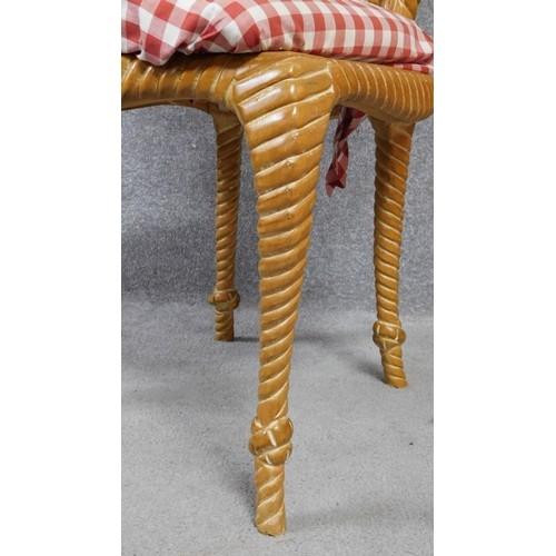 A pair of rope twist rattan backed dining chairs. H.98cm - Image 3 of 5