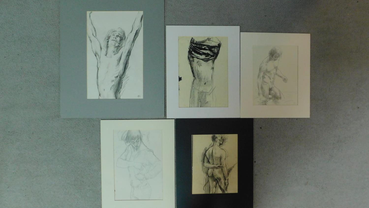 George Manchester (British 1922-1996) Working sketches in pencil and charcoal, male nude figures,