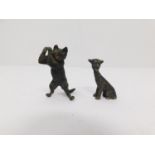Two antique cast metal cats. One Bergman style Austrian cold painted miniature bronze cat with his