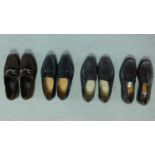 Four pair of designer mens shoes including a pair of brown Suede Gucci loafers (size 43 1/2) with