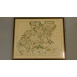 A framed and glazed antique hand coloured map of Galloway. H.52 W.63cm