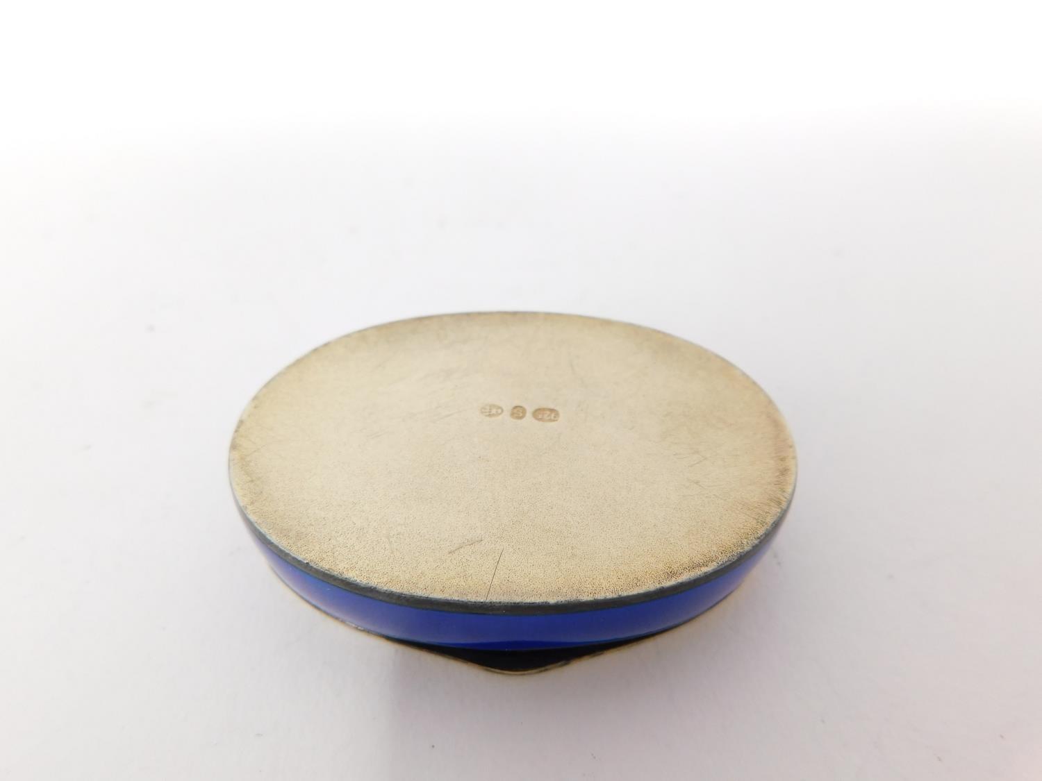 Two enamel boxes. One Continental silver royal blue guilloche enamel pill box with garland and - Image 8 of 15