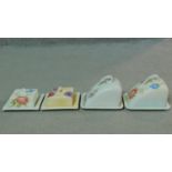 A collection of four Art Deco hand painted Radford Pottery lidded butter and cheese dishes.