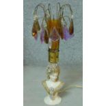 An vintage hand decorated ceramic female bust lamp with diamante detailing and coloured crystal