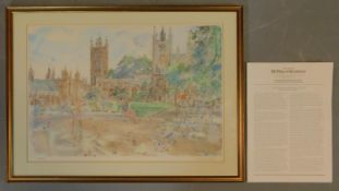 A framed and glazed signed and numbered edition 68-500 print of a view from across the Thames,