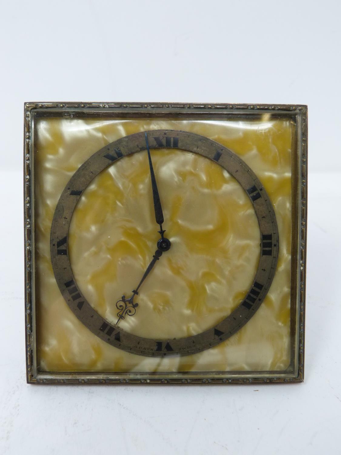 An Art Deco gilded bronze cased desk clock by Mackay & Chisholm. In its original fitted box with - Image 7 of 14