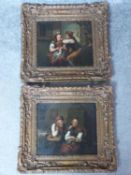 A pair of 19th century carved gilt wood framed Continental School oils on panel of a young couple in