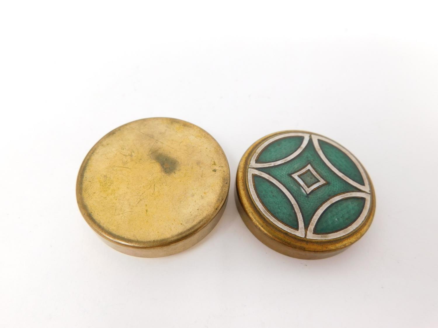 Two enamel boxes. One Continental silver royal blue guilloche enamel pill box with garland and - Image 4 of 15