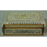 A vintage middle eastern Damascus inlaid mother of pearl and bone micro mosaic jewellery box with