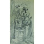 Basil Nubel (British, 1923-1981) Framed and glazed charcoal sketch, still life, gallery label verso,