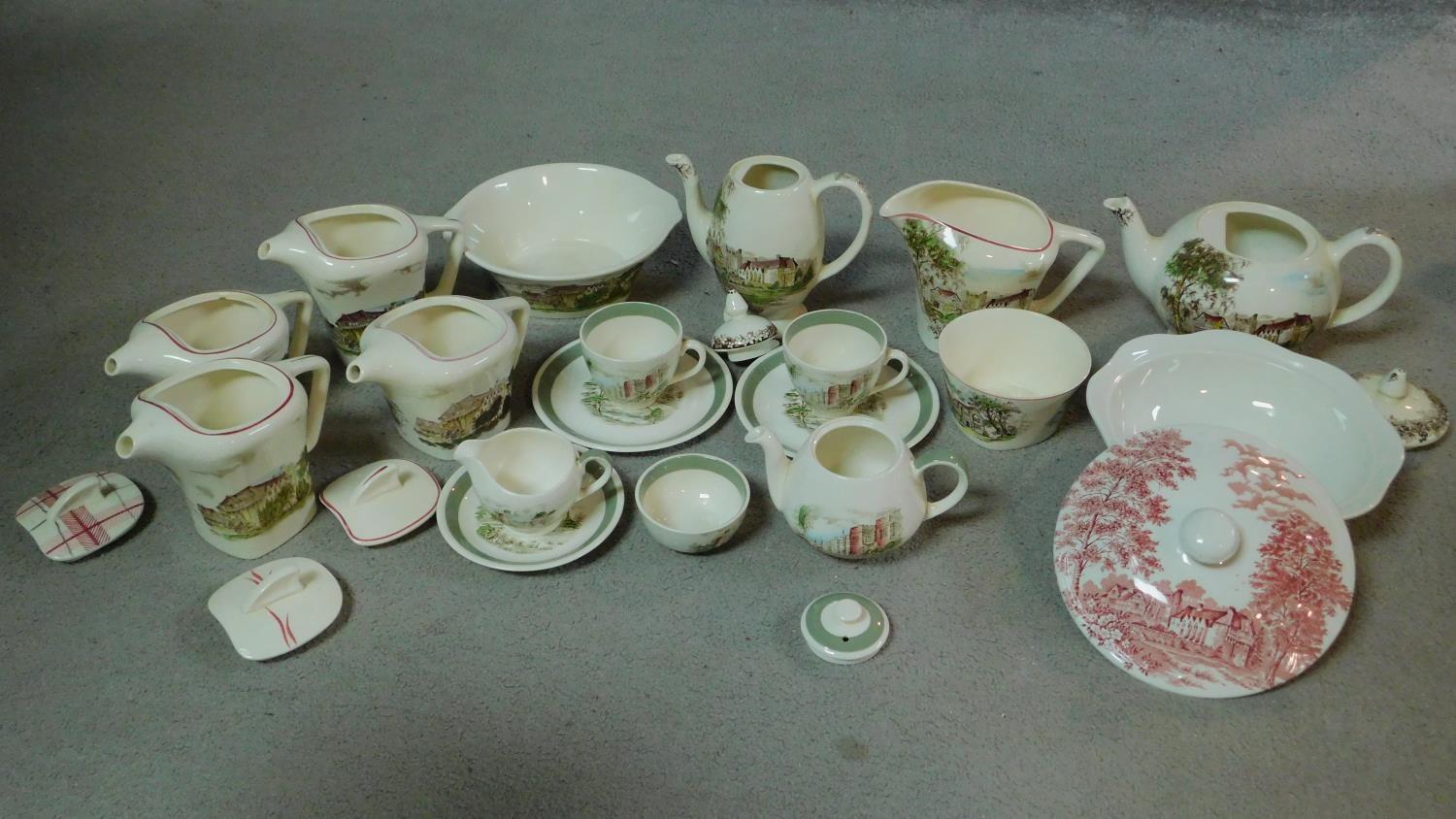 A collection of Meakin transferware pottery. lncluding Stokesay Castle design tea service, lidded - Image 2 of 9